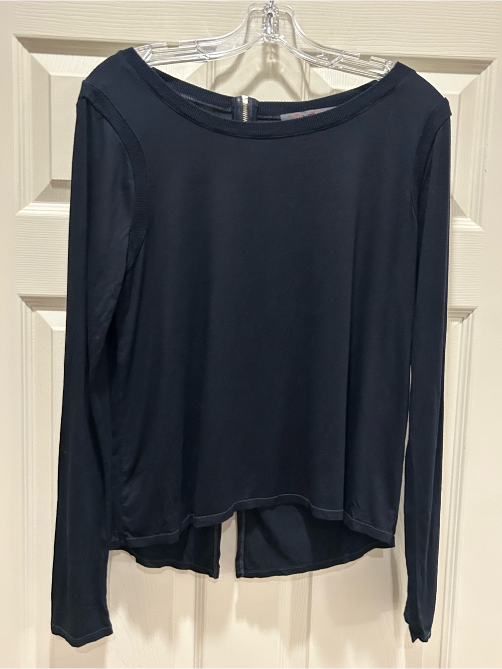 Feel The Piece black Long-Sleeve Boatneck Top.  Zipper detail in back.